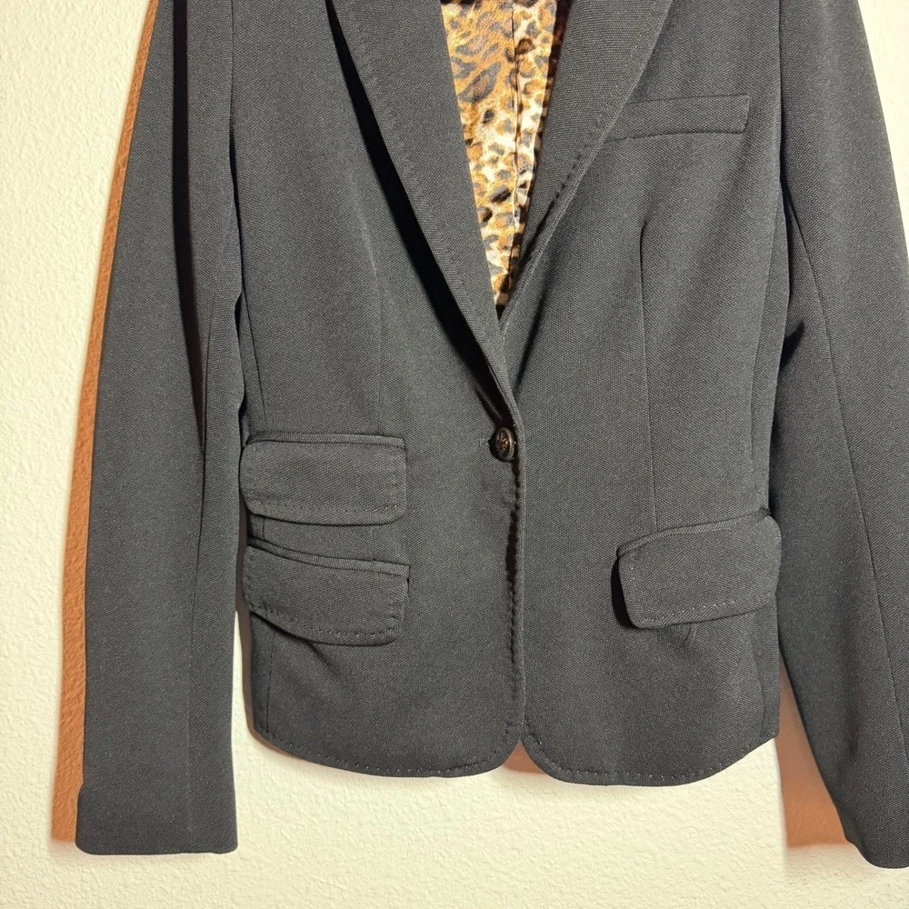 Osley Blazer Jacket Womens Black Inner Leopard Print Elbow Patches Peak Lapel - Picture 5 of 10